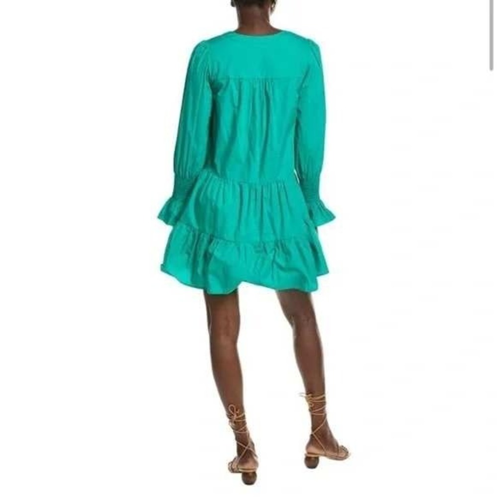 OPT Anthropologie Bay Mini Dress Emerald Green Cotton Small Tiered‎ Smock Sleeve - Picture 10 of 10